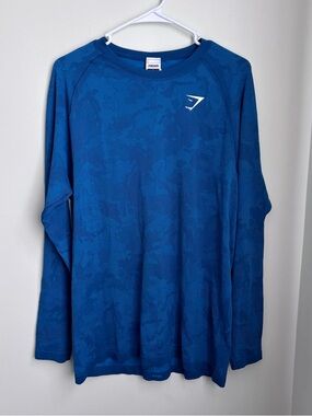 Gymshark Blue Camo Long Sleeve Performance Tee size L euc